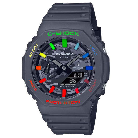 Casioak Gray Camo | Mark 02 | Fluo Rainbow Case & Indices