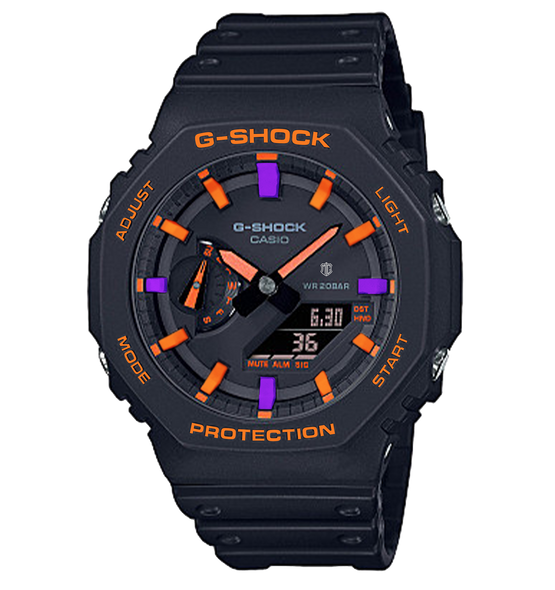Casioak Black Orange Details | Mark 01 | Fluo Light Orange / Purple Indices & Case
